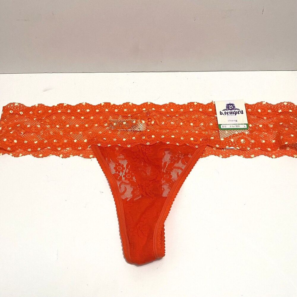 b. tempt'd by Wacoal Orange Lace Kiss Thong Panties Women's Large #970182 NWT